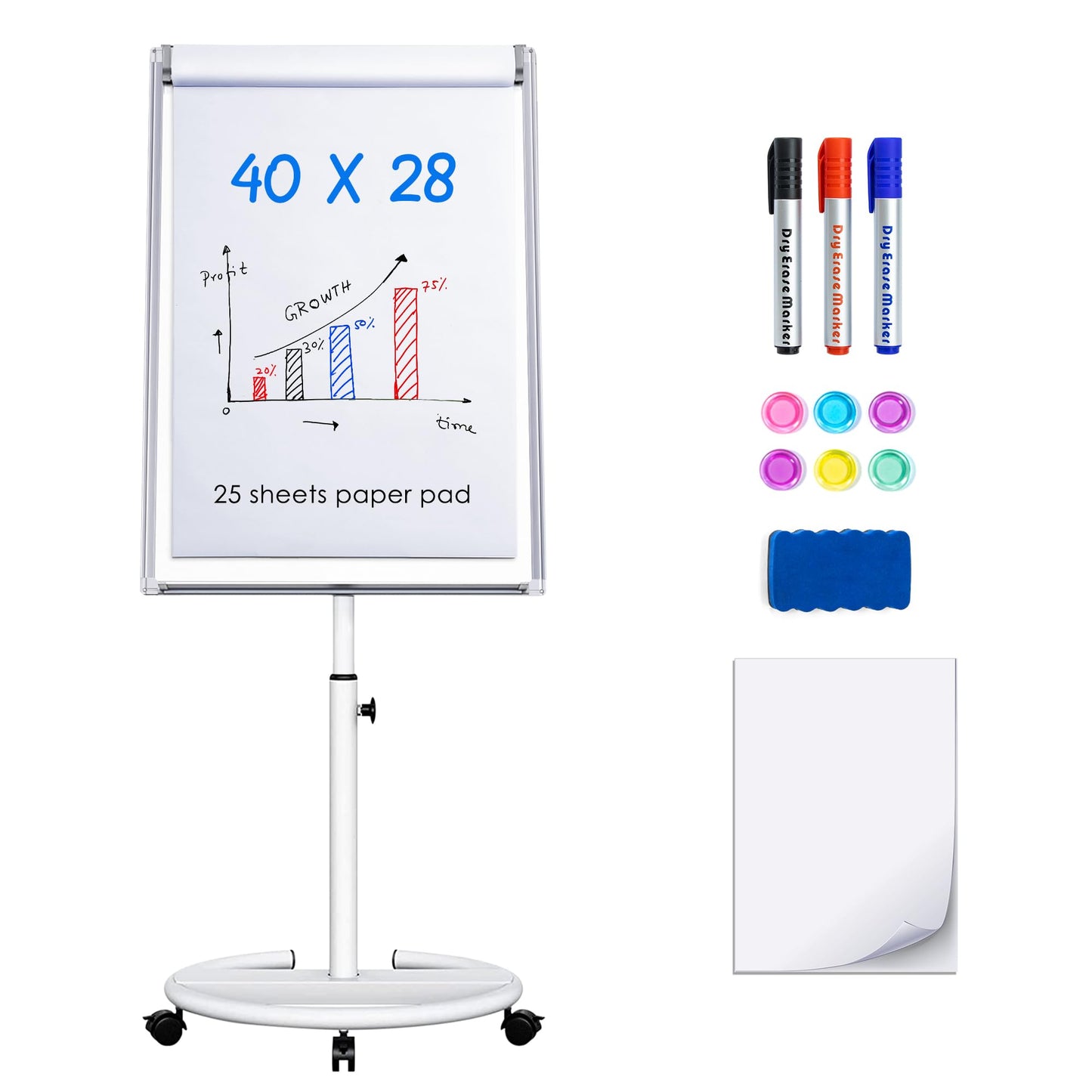 Maxtek Magnetic Mobile Whiteboard Easel 40x28 in Dry Erase