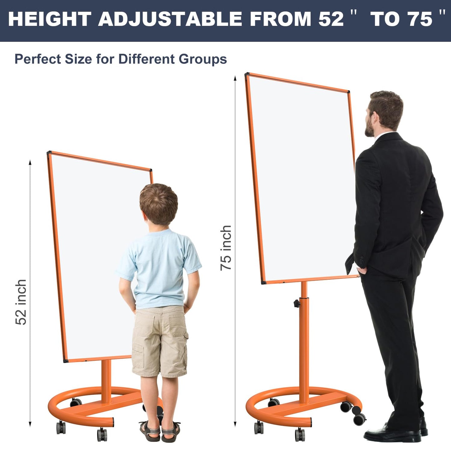Mobile Whiteboard on Wheels | 40x26 In. Height-Adjustable