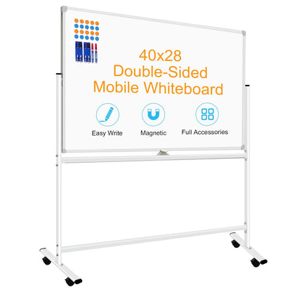 BSTPCOO 40x28" Double-Sided Magnetic Rolling Whiteboard with Stand