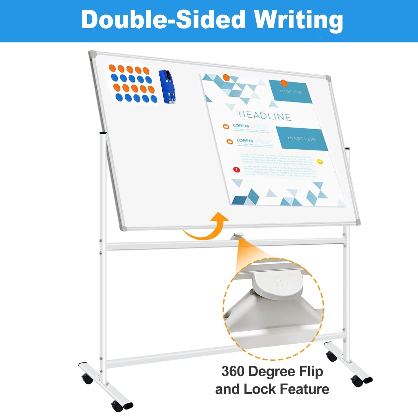 BSTPCOO 40x28" Double-Sided Magnetic Rolling Whiteboard with Stand