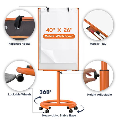 Mobile Whiteboard on Wheels | 40x26 In. Height-Adjustable