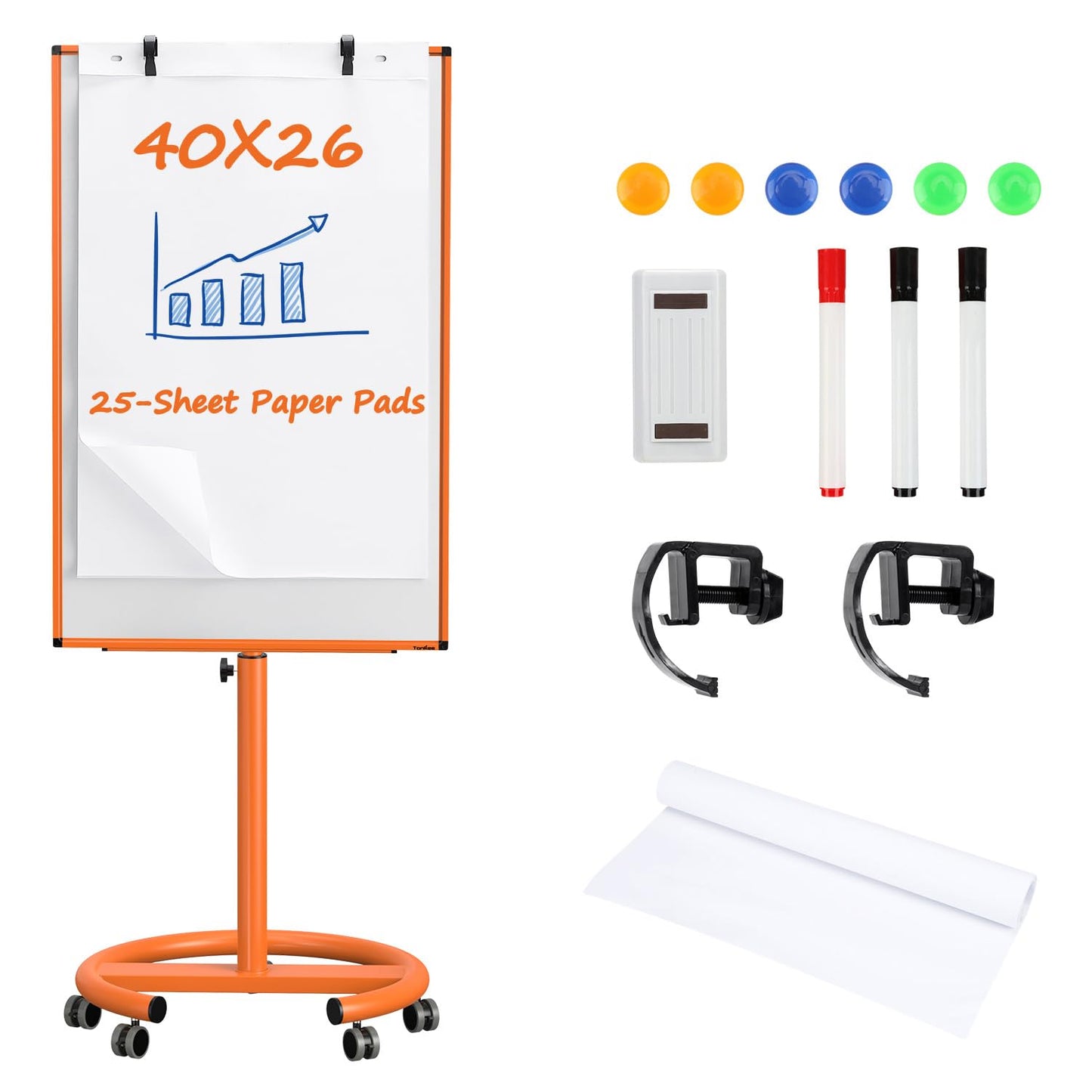 Mobile Whiteboard on Wheels | 40x26 In. Height-Adjustable