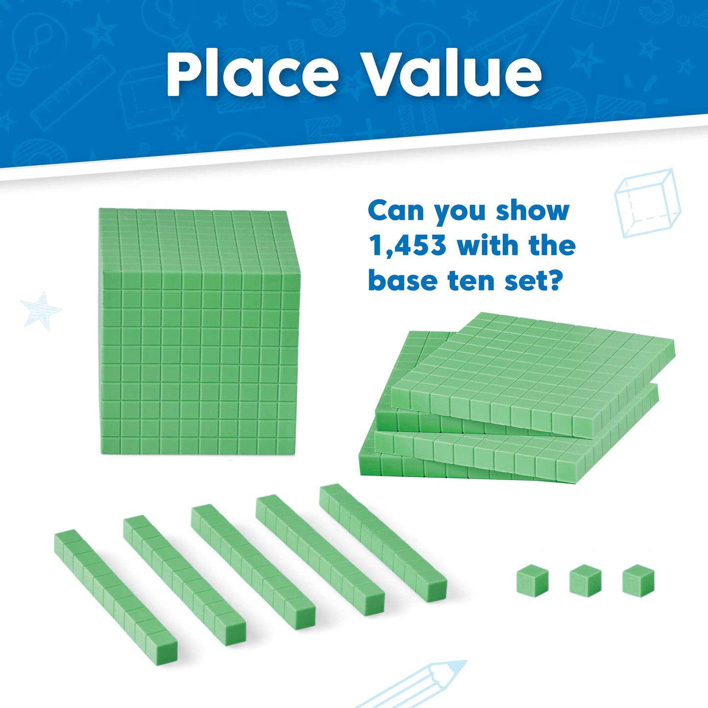hand2mind Foam Base Ten Blocks Complete Math Manipulative Set, 644 Pc