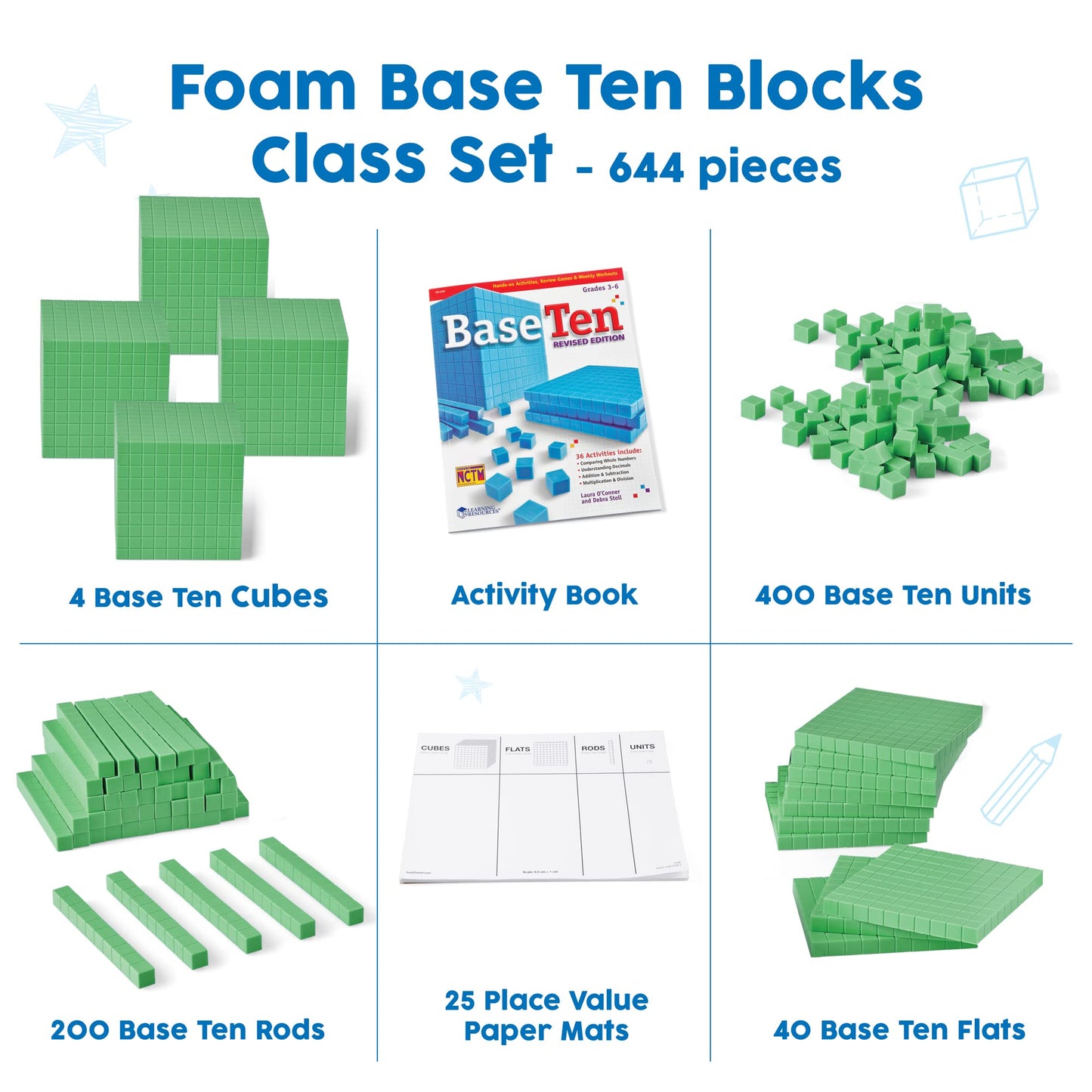 hand2mind Foam Base Ten Blocks Complete Math Manipulative Set, 644 Pc