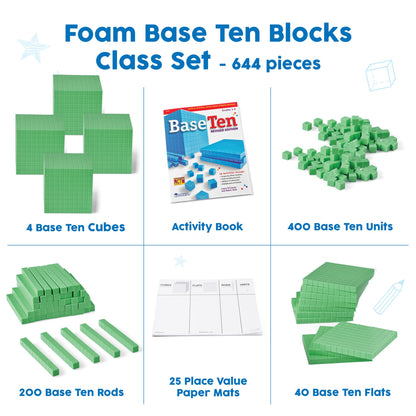hand2mind Foam Base Ten Blocks Complete Math Manipulative Set, 644 Pc