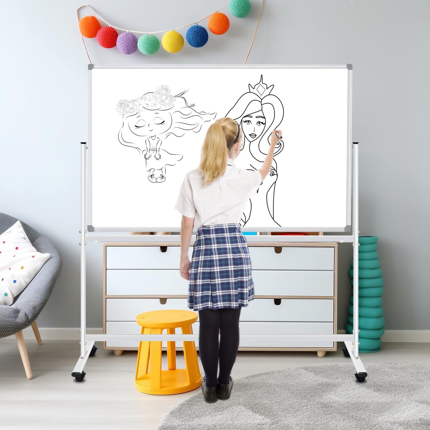 BSTPCOO 40x28" Double-Sided Magnetic Rolling Whiteboard with Stand