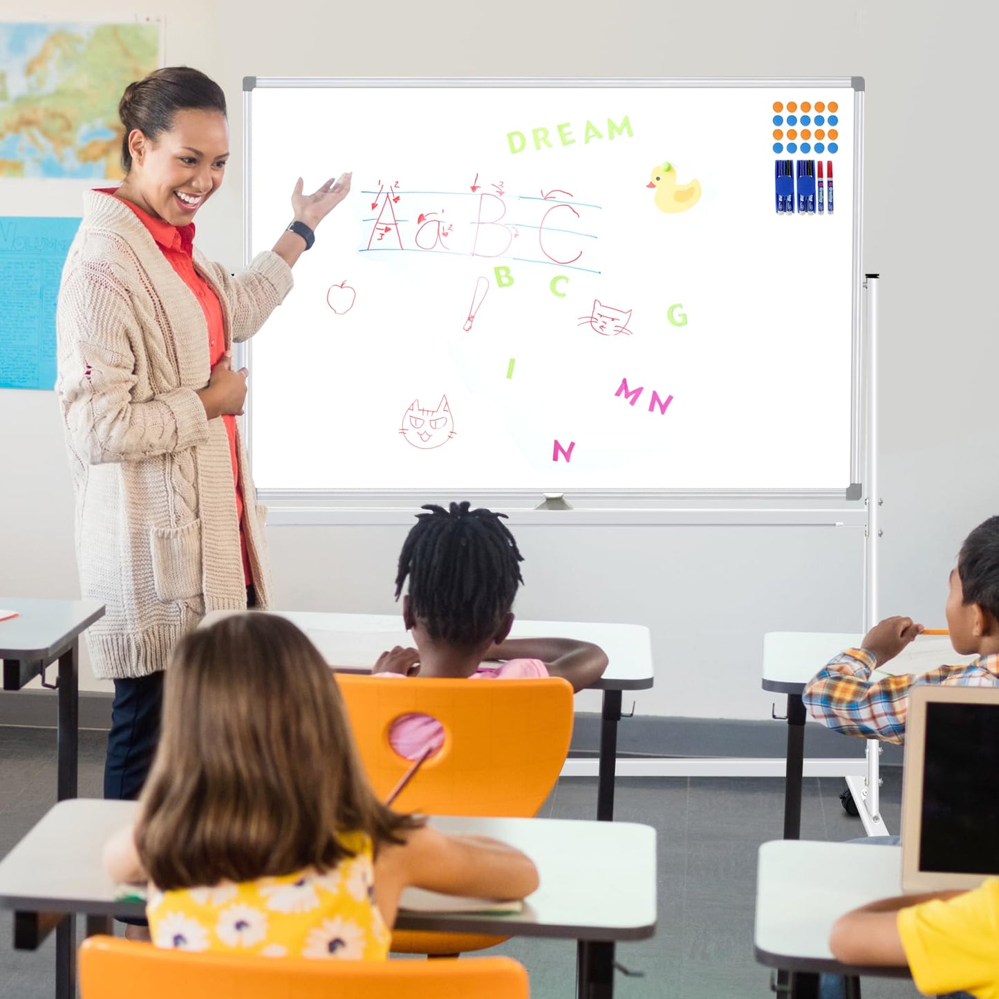 BSTPCOO 40x28" Double-Sided Magnetic Rolling Whiteboard with Stand