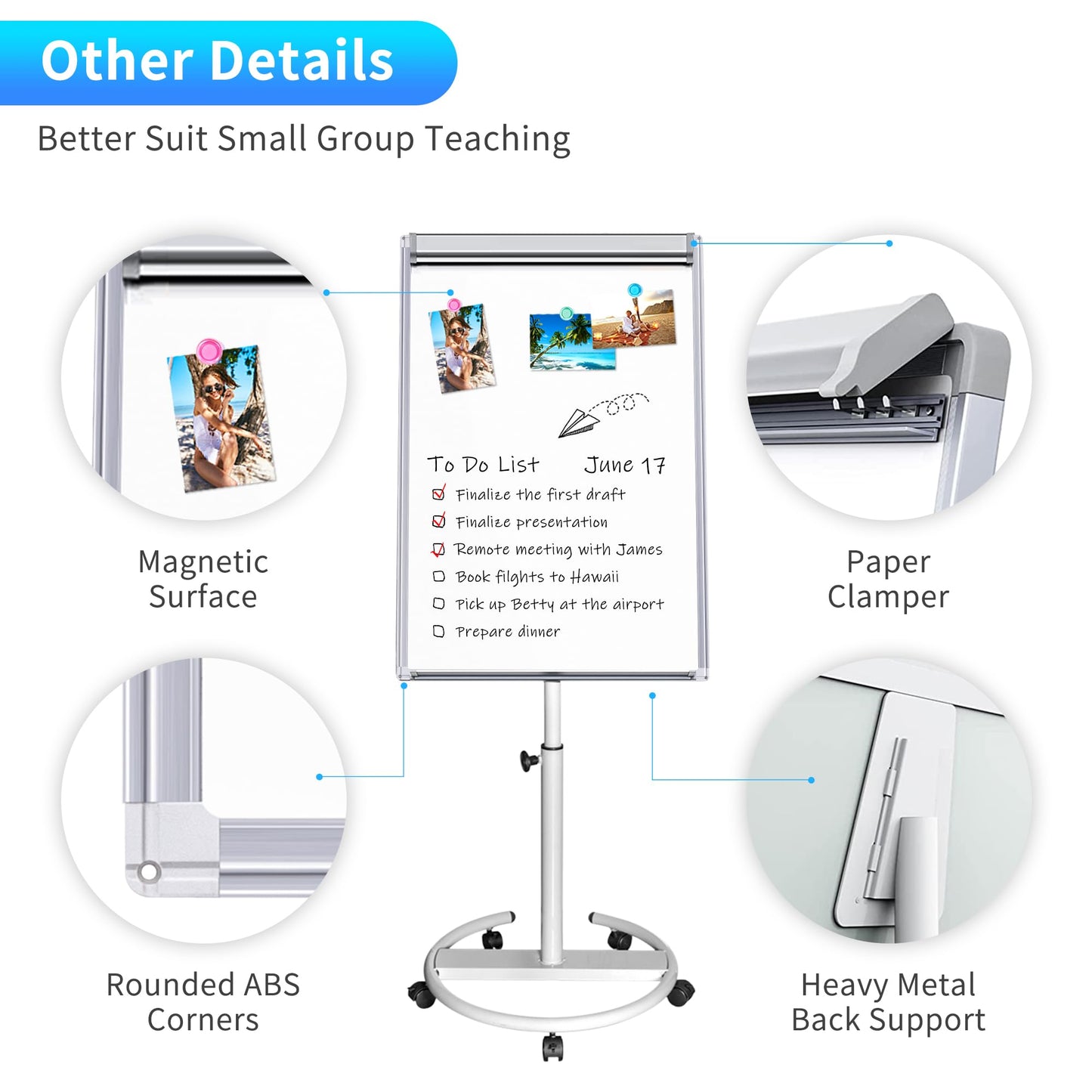 Maxtek Magnetic Mobile Whiteboard Easel 40x28 in Dry Erase