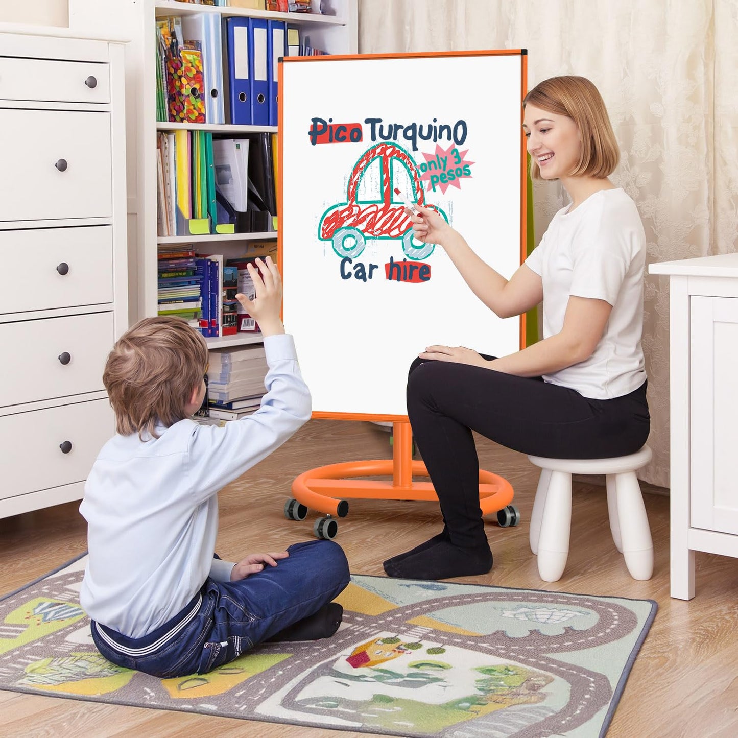 Mobile Whiteboard on Wheels | 40x26 In. Height-Adjustable