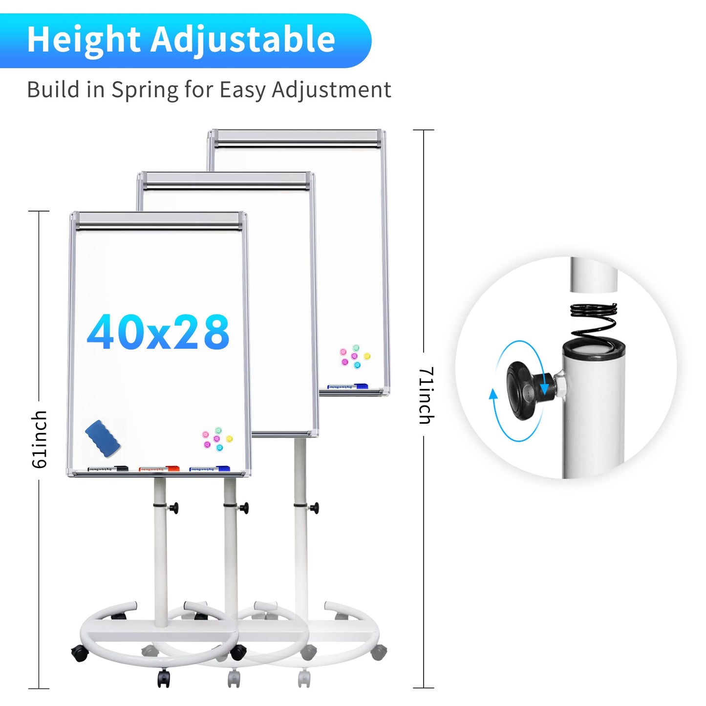Maxtek Magnetic Mobile Whiteboard Easel 40x28 in Dry Erase