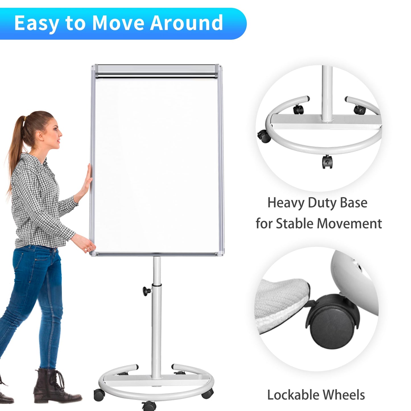 Maxtek Magnetic Mobile Whiteboard Easel 40x28 in Dry Erase