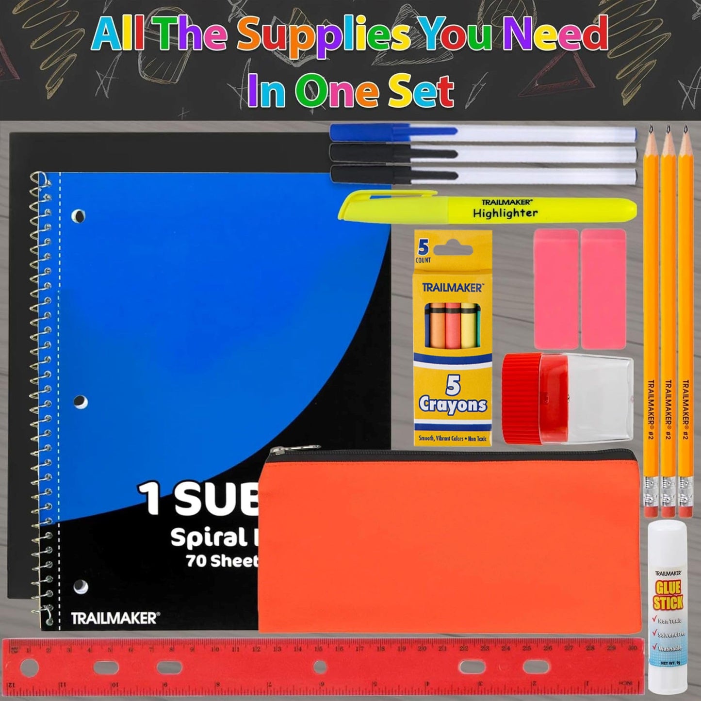 Trailmaker 960-Pack Bulk 20-Piece School Supply Kits for Classrooms