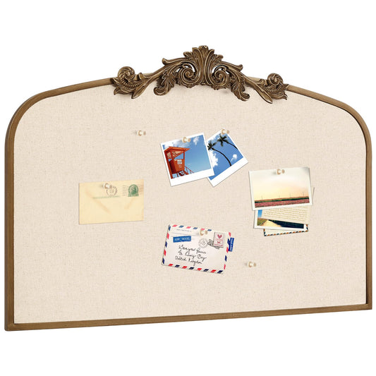 Wonderjune Vintage Arch Cork Bulletin Board 23.6x35 Inch, Gold Frame