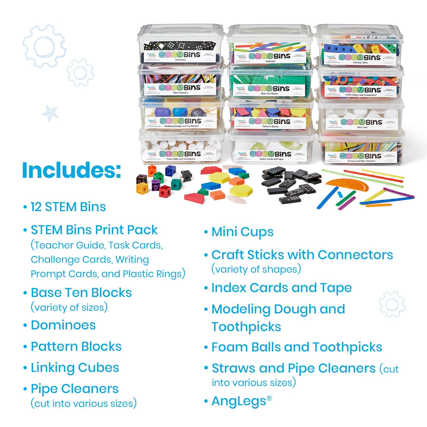 hand2mind STEM Bins Essential Kit by Brooke Brown – Set of 12