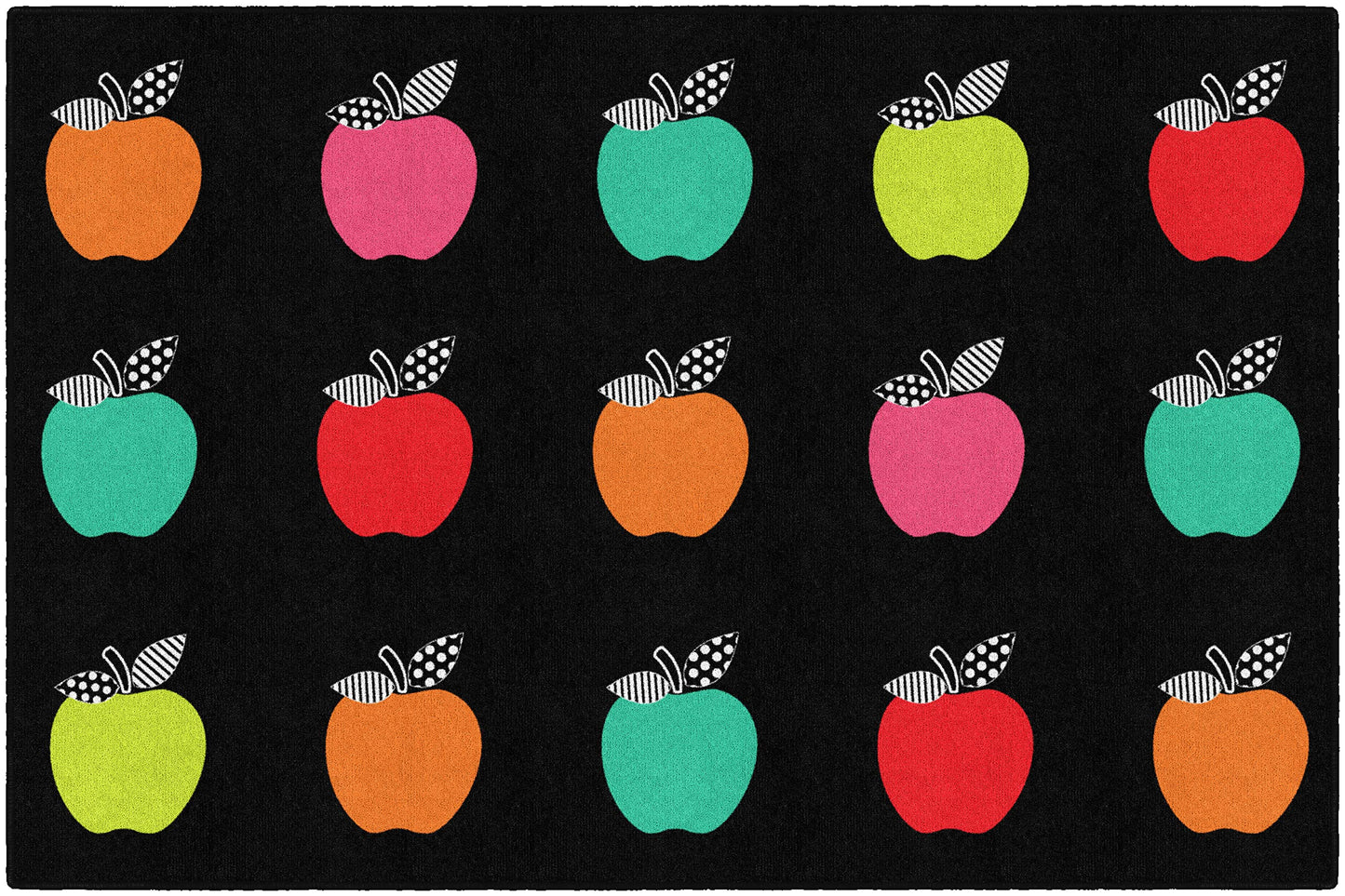 Flagship Carpets Black & White Apple Sit Spot Classroom Rug 5'x7'6"